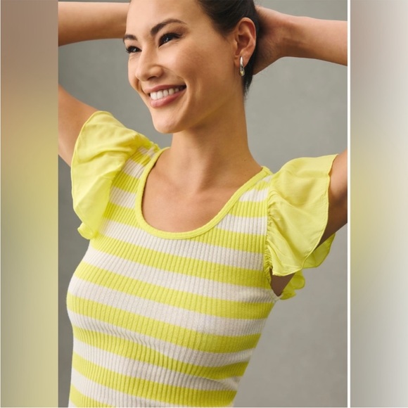 Anthropologie NWT T.La Flutter-Sleeve Tee Size XXS. - Picture 3 of 16